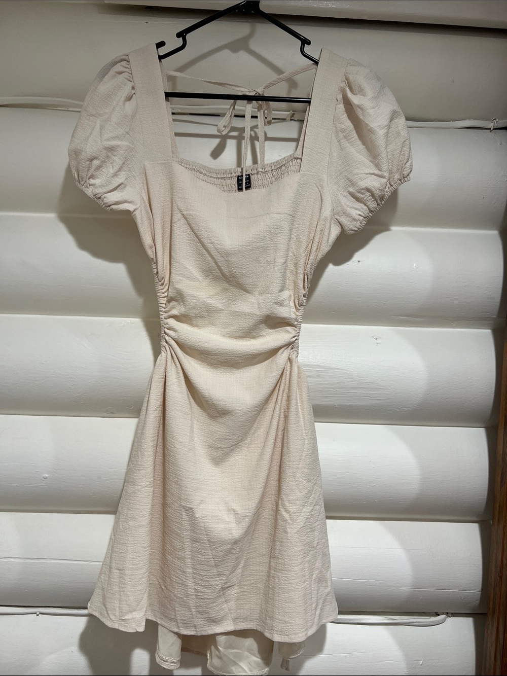 SHEIN Cream Puff-Sleeve Square-Neck Mini Dress